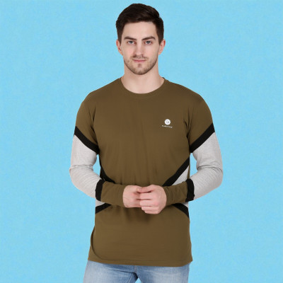 FARICON Solid Men Round Neck Brown T-Shirt