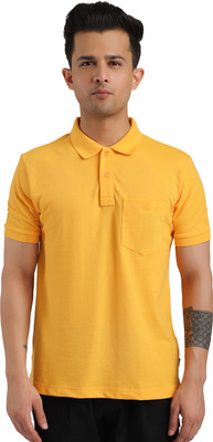 Bumchums Solid Men Polo Neck Yellow T-Shirt