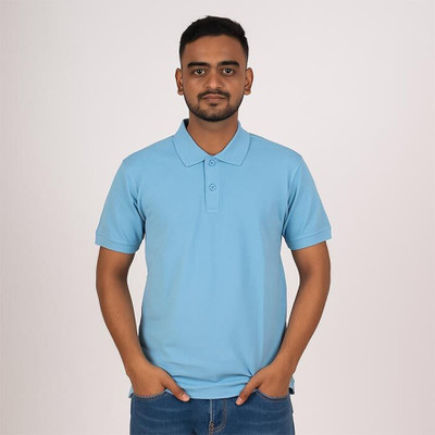 CRAZYVIBES Solid Men Polo Neck Light Blue T-Shirt