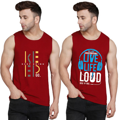 SLOWLORIS Printed Men Scoop Neck Maroon T-Shirt