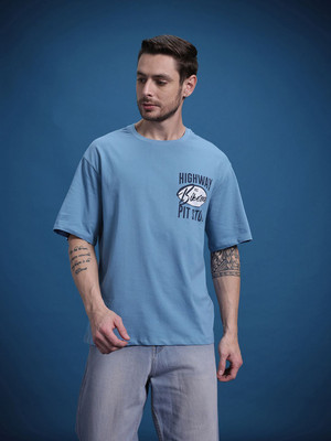 Roadster Printed Men Round Neck Blue T-Shirt