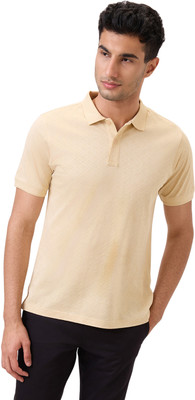 Raymond Self Design Men Polo Neck Brown T-Shirt