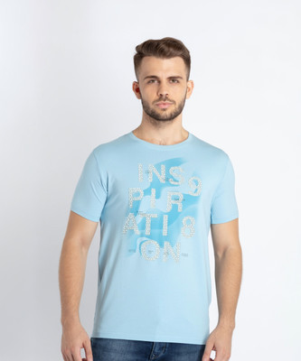 Status Quo Typography Men Round Neck Blue T-Shirt