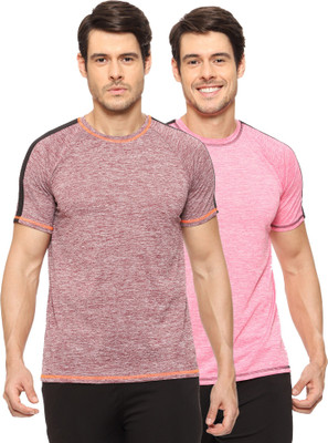 TQH Solid Men Round Neck Maroon, Pink T-Shirt