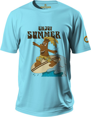 Enciger Printed Men Round Neck Navy Blue T-Shirt