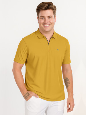 Bullmer Solid Men Polo Neck Yellow T-Shirt