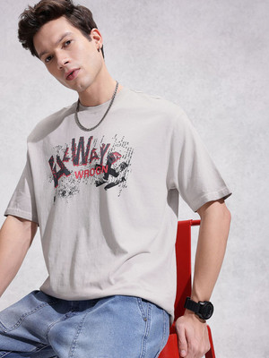 WROGN Printed Men Round Neck Grey T-Shirt