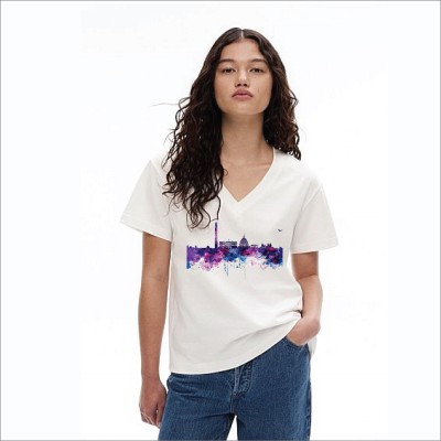 SOULTEES Graphic Print Women V Neck White T-Shirt