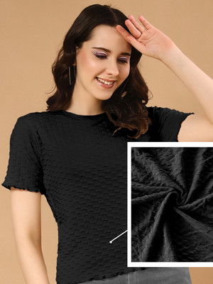 WINGS & HORNS Solid Women Round Neck Black T-Shirt