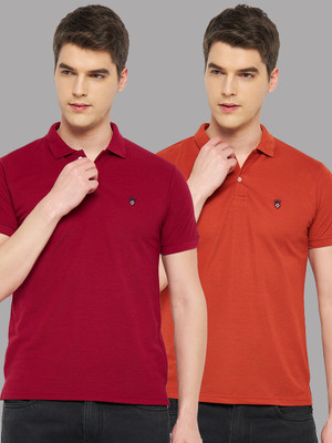 RELANE Solid Men Polo Neck Orange T-Shirt
