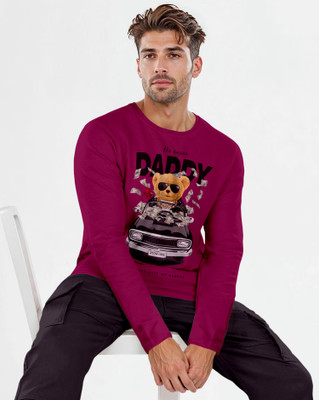 Triptee Animal Print Men Round Neck Maroon T-Shirt
