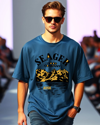 AUSK Printed Men Round Neck Blue T-Shirt