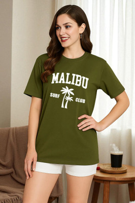 Elvia Typography Women Round Neck Green T-Shirt