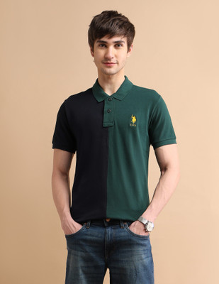 U.S. POLO ASSN. Colorblock Men Polo Neck Green T-Shirt