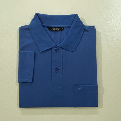 Coldplay Solid Men Polo Neck Blue T-Shirt