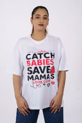 Bandar Baant Graphic Print Women Round Neck White T-Shirt