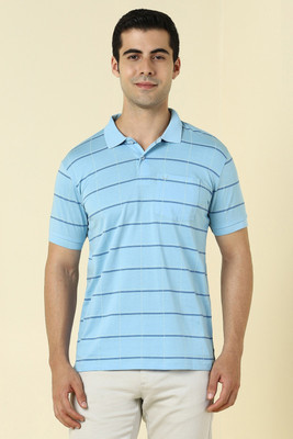 Allen Solly Checkered Men Polo Neck Light Blue T-Shirt