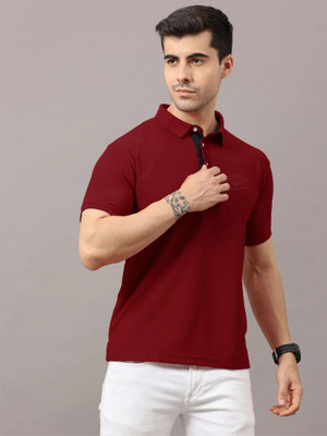 Stellers Solid Men Polo Neck Maroon T-Shirt