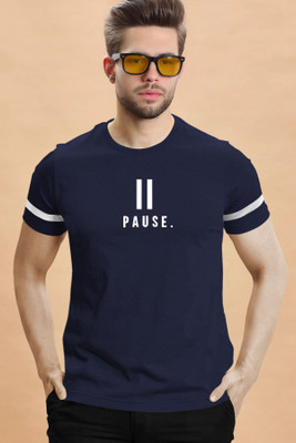 TRIPR Printed Men Round Neck Navy Blue T-Shirt