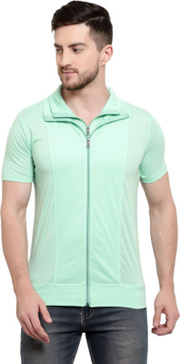 Tresna Fab Solid Men Polo Neck Light Green T-Shirt