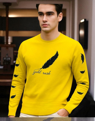 Autna Printed Men Round Neck Yellow T-Shirt