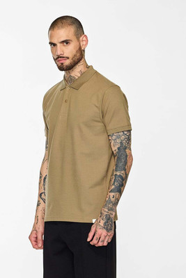 Snitch Solid Men Polo Neck Beige T-Shirt