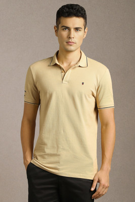 LOUIS PHILIPPE Solid Men Polo Neck Beige T-Shirt