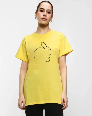 METRONAUT Printed Women Round Neck Yellow T-Shirt