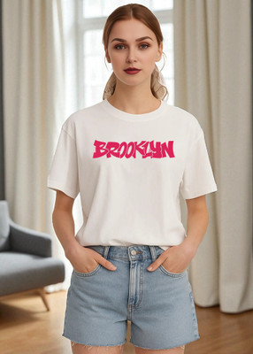 Elvia Printed Women Round Neck White T-Shirt
