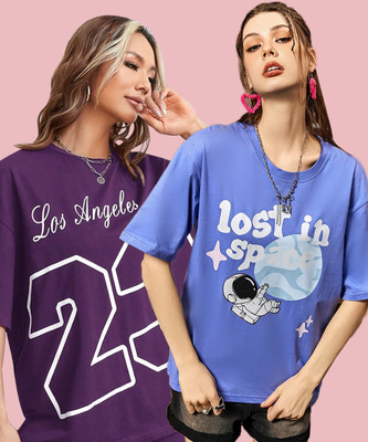 Christy World Printed Women Round Neck Multicolor T-Shirt