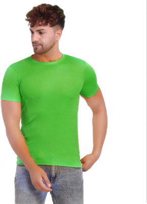 KASPY Solid Men Round Neck Green T-Shirt