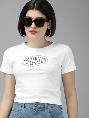 Roadster Solid Women Round Neck White T-Shirt