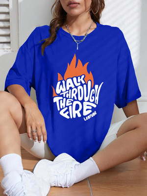 Leotude Printed Women Round Neck Blue T-Shirt