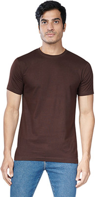 On Loop Solid Men Round Neck Brown T-Shirt