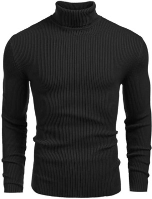 FREAKS Self Design High Neck Casual Men Black Sweater
