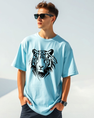 ENITOR Printed Men Round Neck Light Blue T-Shirt