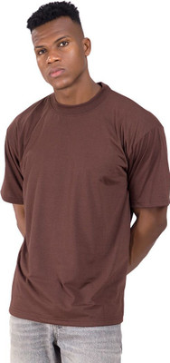 SONI BROS Solid Men Round Neck Brown T-Shirt