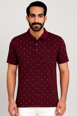 SAND PIPER Printed Men Polo Neck Maroon T-Shirt