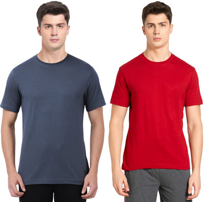 JOCKEY Solid Men Round Neck Dark Blue, Red T-Shirt