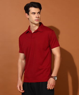 Christy World Solid Men Polo Neck Maroon T-Shirt