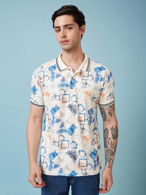 Status Quo Printed Men Polo Neck Beige T-Shirt