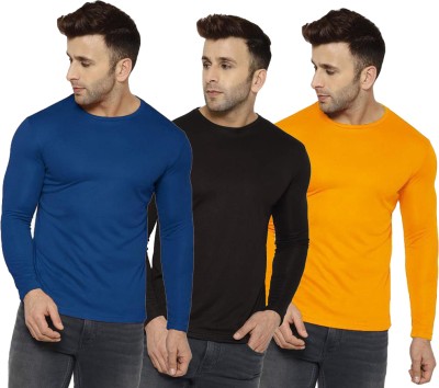 UDI n ADI Solid Men Round Neck Blue, Black, Yellow T-Shirt