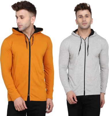 GEUM Solid Men Hooded Neck Silver, Gold T-Shirt