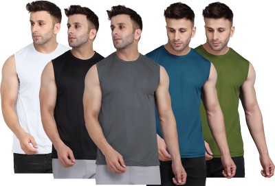 UDI n ADI Solid Men Round Neck Grey, Black, White, Blue, Dark Green T-Shirt