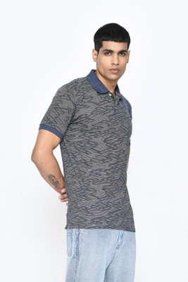 PASSPORT Printed Men Polo Neck Grey T-Shirt