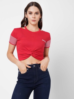 Pepe Jeans Colorblock Women Crew Neck Red T-Shirt