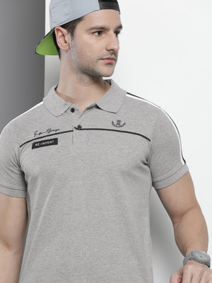 The Indian Garage Co. Printed Men Polo Neck Grey T-Shirt