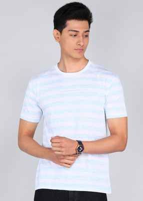 PETER ENGLAND Striped Men Round Neck Blue T-Shirt