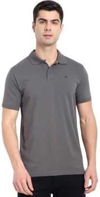 one sky Solid Men Polo Neck Grey T-Shirt