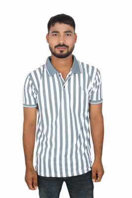 Turtlebay Clothing Solid Men Polo Neck White, Grey T-Shirt